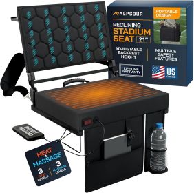 Alpcour Heated Massage Reclining Stadium Seat with Back Support for Bleachers (Color: Black, size: 21" Wide)
