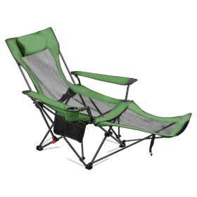 Reclining Camping Chair, 4 Adjustable Positions, Portable Folding Lounger for Adults, Mesh Beach Chair with Headrest & Foot Rest, Supports 220 lb (Product Features: Mesh Type, Color: Green)