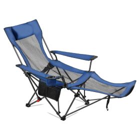 Reclining Camping Chair, 4 Adjustable Positions, Portable Folding Lounger for Adults, Mesh Beach Chair with Headrest & Foot Rest, Supports 220 lb (Product Features: Mesh Type, Color: Blue)
