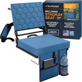 Alpcour Folding Reclining Stadium Seat with Back Support for Bleachers (Color: Navy Blue, size: 17" Wide)