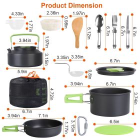 16Pcs Camping Cooking Ware Set Camping Stove Cookware Kit Aluminum Pot Pan Kettle Set with Bowls Knife Fork Spoon Carabiner Spatula Cutting Board (Color: As Shown)